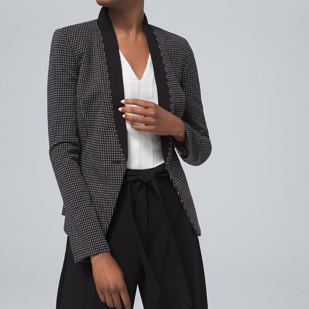 White House Black Market Black With White Polka Dot Blazer Size 8